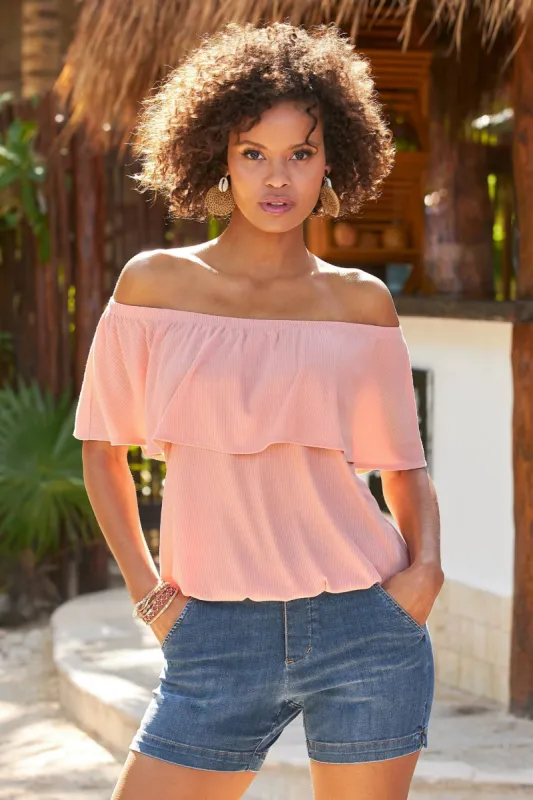 Ribbed Overlay Knit Top Pale Pink sold by Boston Proper