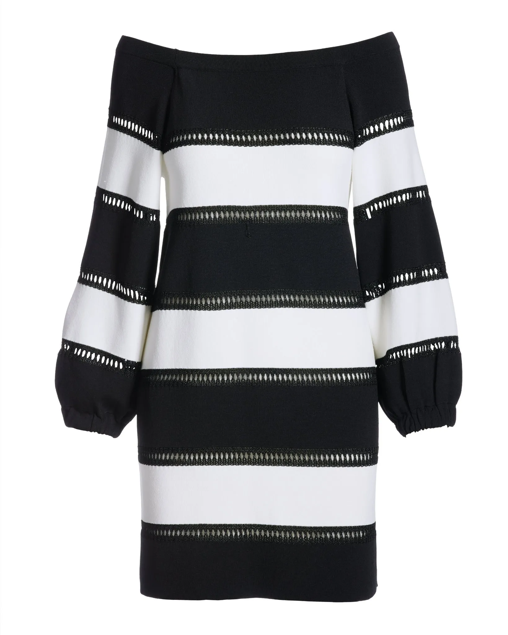 Bold Stripe Off the Shoulder Sweater Dress Black White sold by Boston Proper product image thumbnail 2