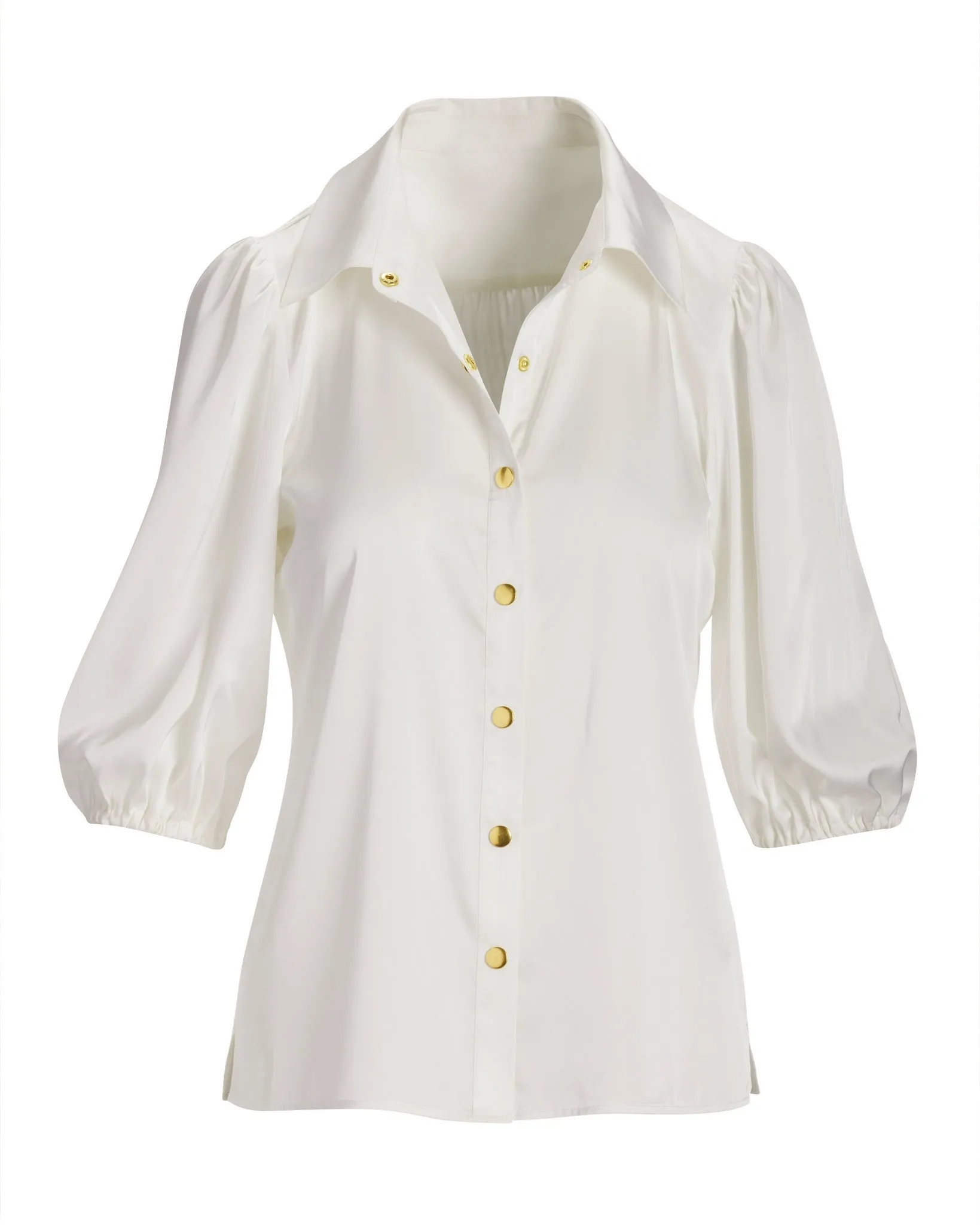 Gathered Sleeve Charmeuse Button Up Shirt Off White sold by Boston Proper product image thumbnail 2