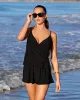 Side Tie Swim Romper Black sold by Boston Proper