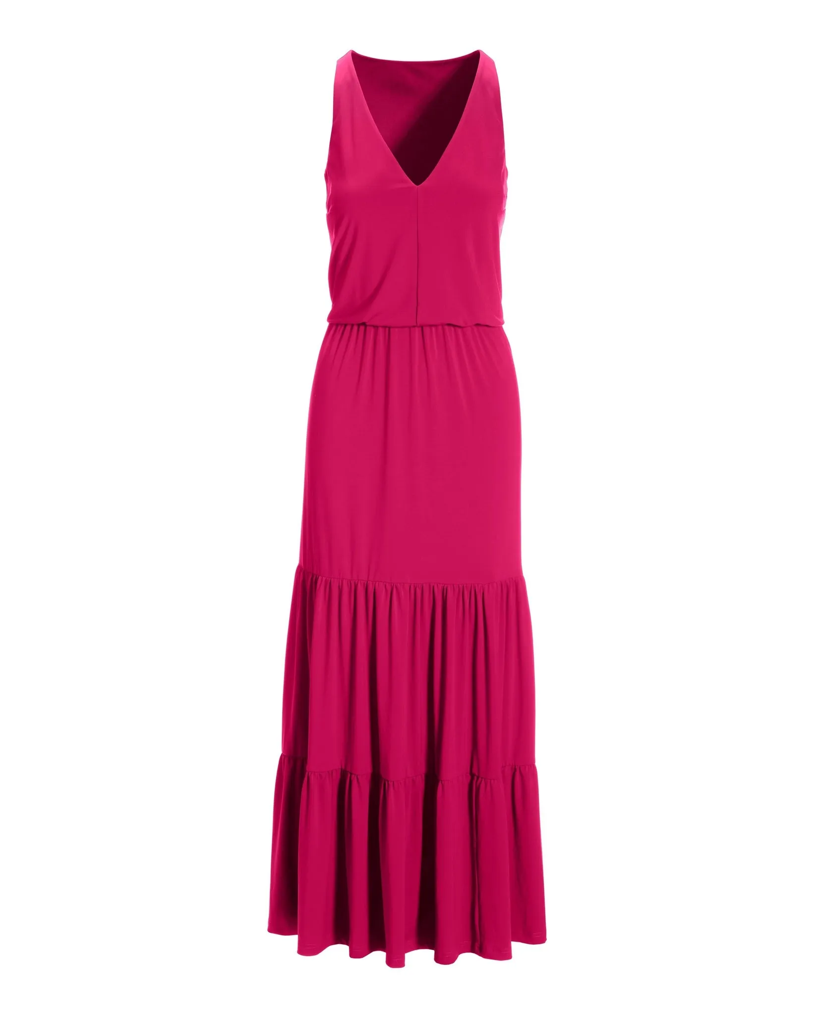 V Neck Blouson Tiered Knit Maxi Dress Raspberry sold by Boston Proper product image thumbnail 2