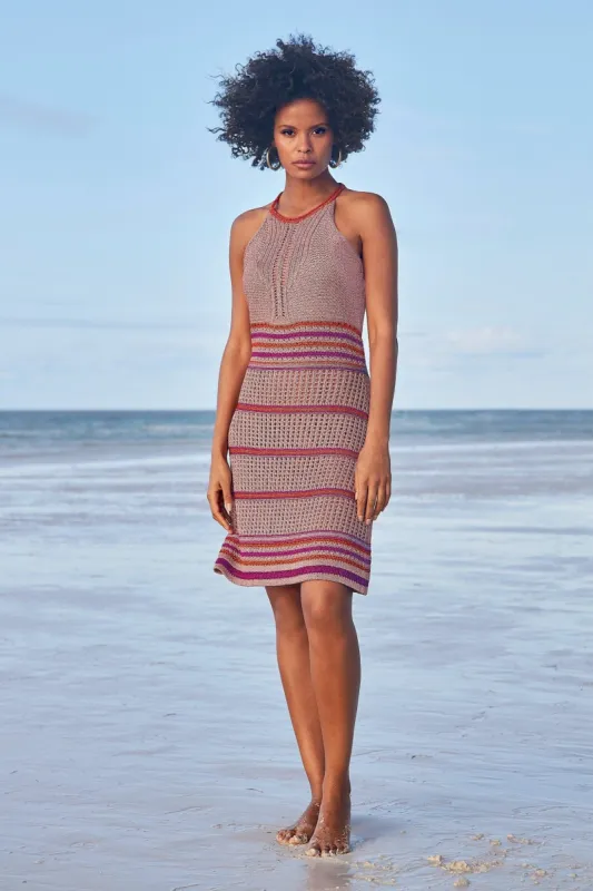 Metallic Crochet Striped Dress Pink Multi sold by Boston Proper