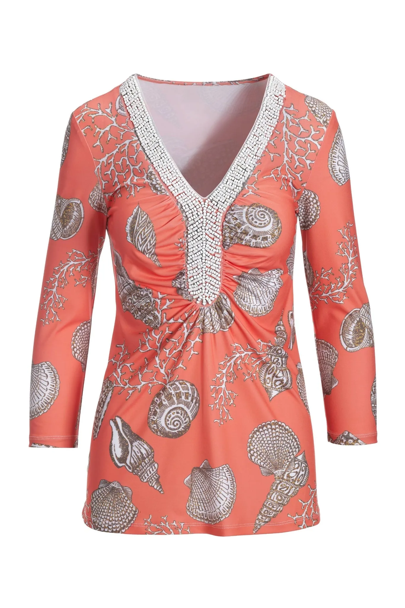 Beach Shells Embellished Knit Top Coral Beach Shells sold by Boston Proper product image thumbnail 2