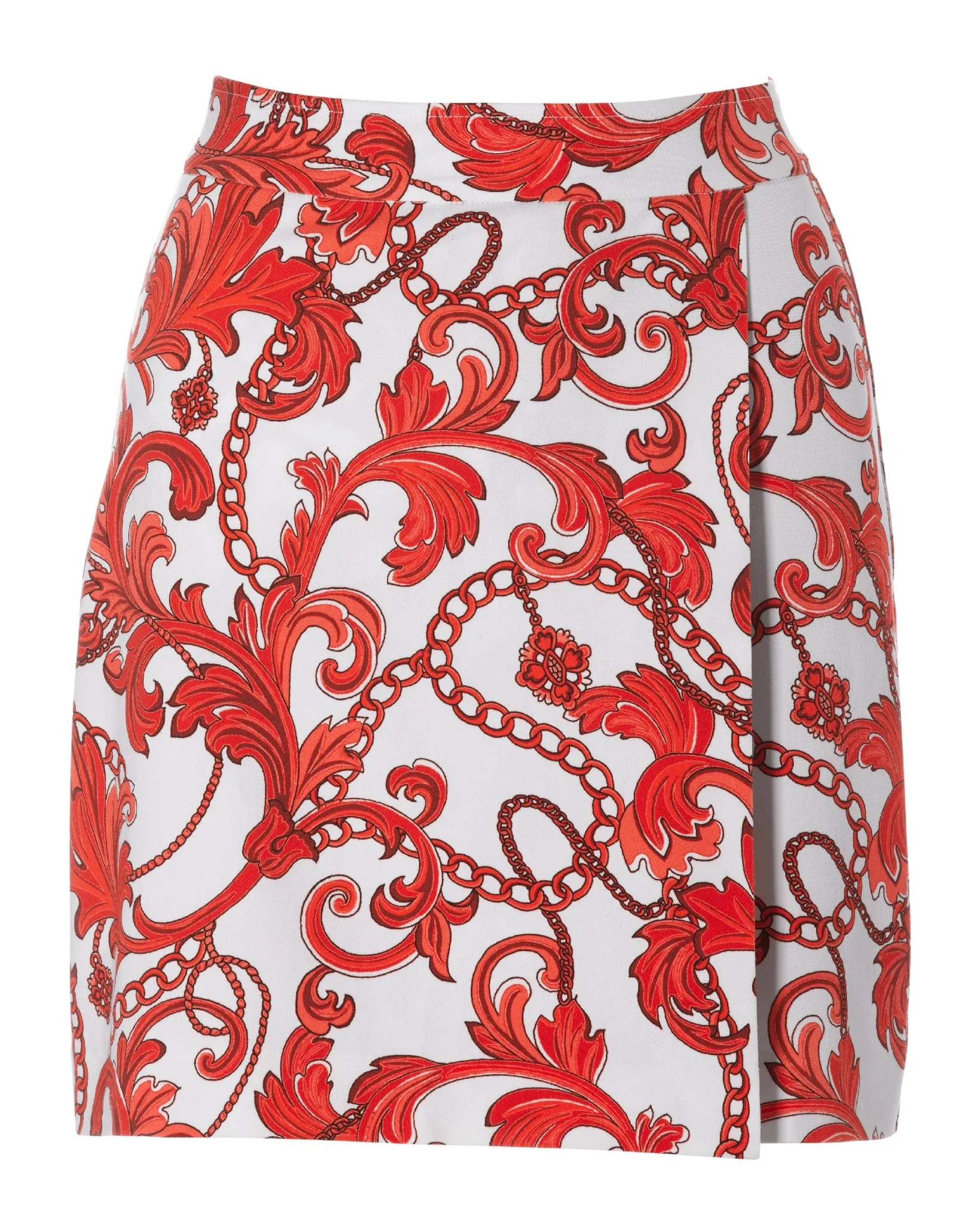 Summer Scrolls Print Twill Pull On Wrap Skort Red sold by Boston Proper product image thumbnail 2