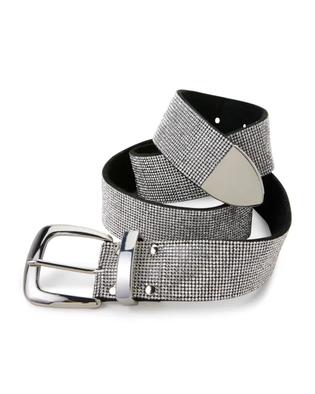 All Over Rhinestone Belt Black/Silver sold by Boston Proper