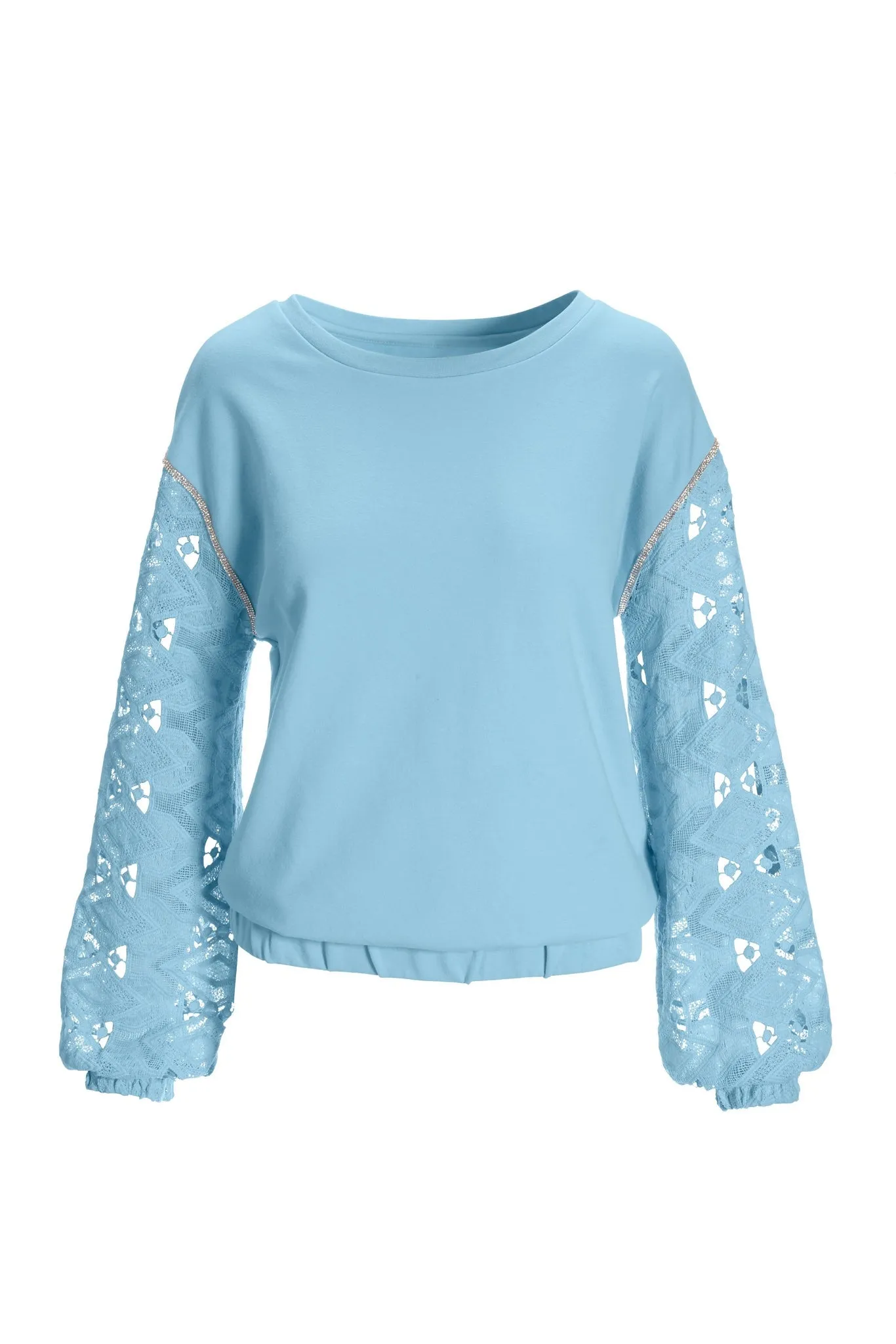 Embellished Lace Sleeve Sweatshirt Airy Blue sold by Boston Proper product image thumbnail 2
