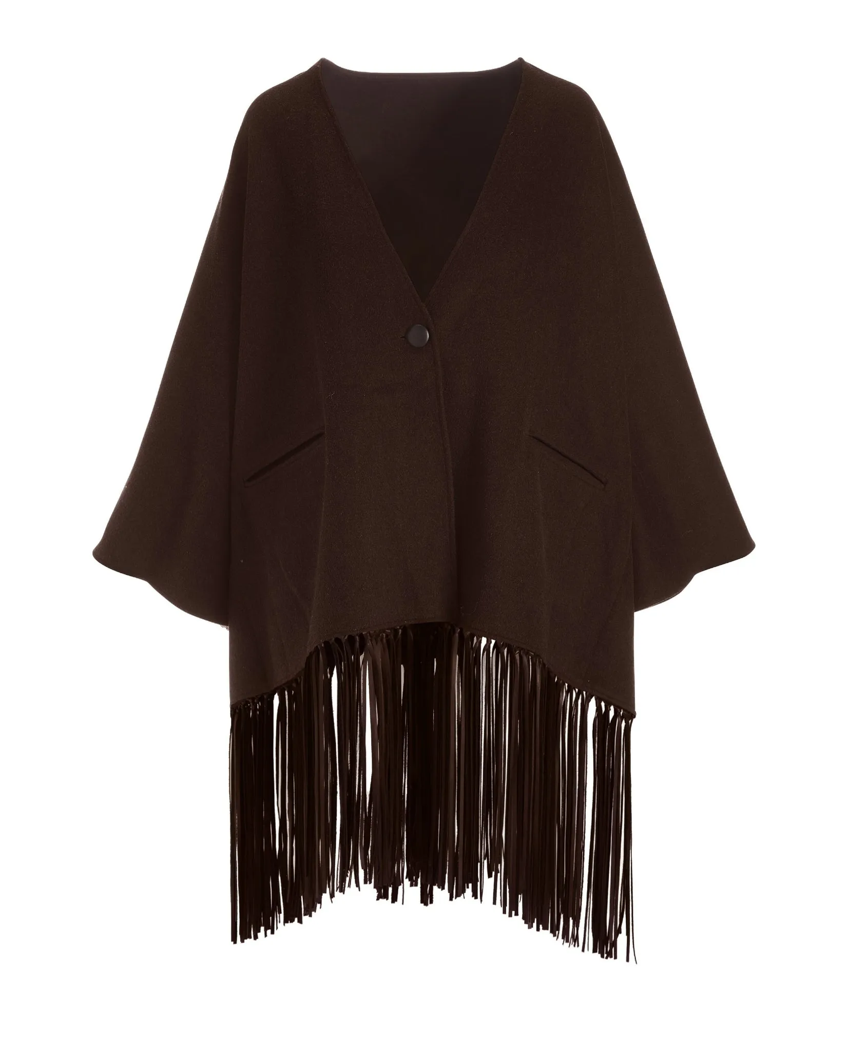 Wool Leather Fringe Cape Safari Brown sold by Boston Proper product image thumbnail 2
