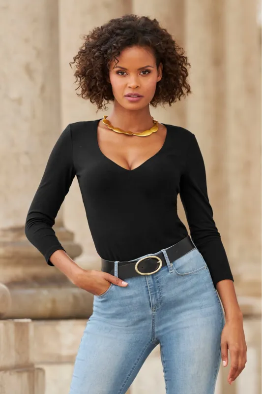 So Sexy V Neck Knit Top Black sold by Boston Proper