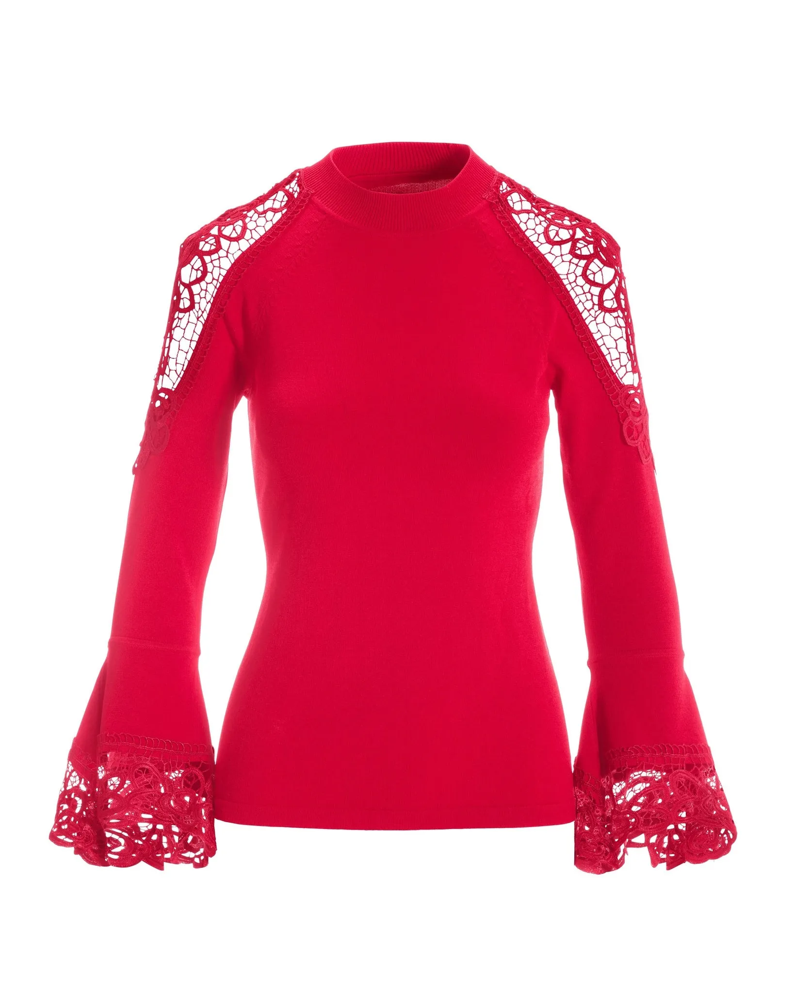 Lace Inset Flare Sleeve Racing Red sold by Boston Proper product image thumbnail 2
