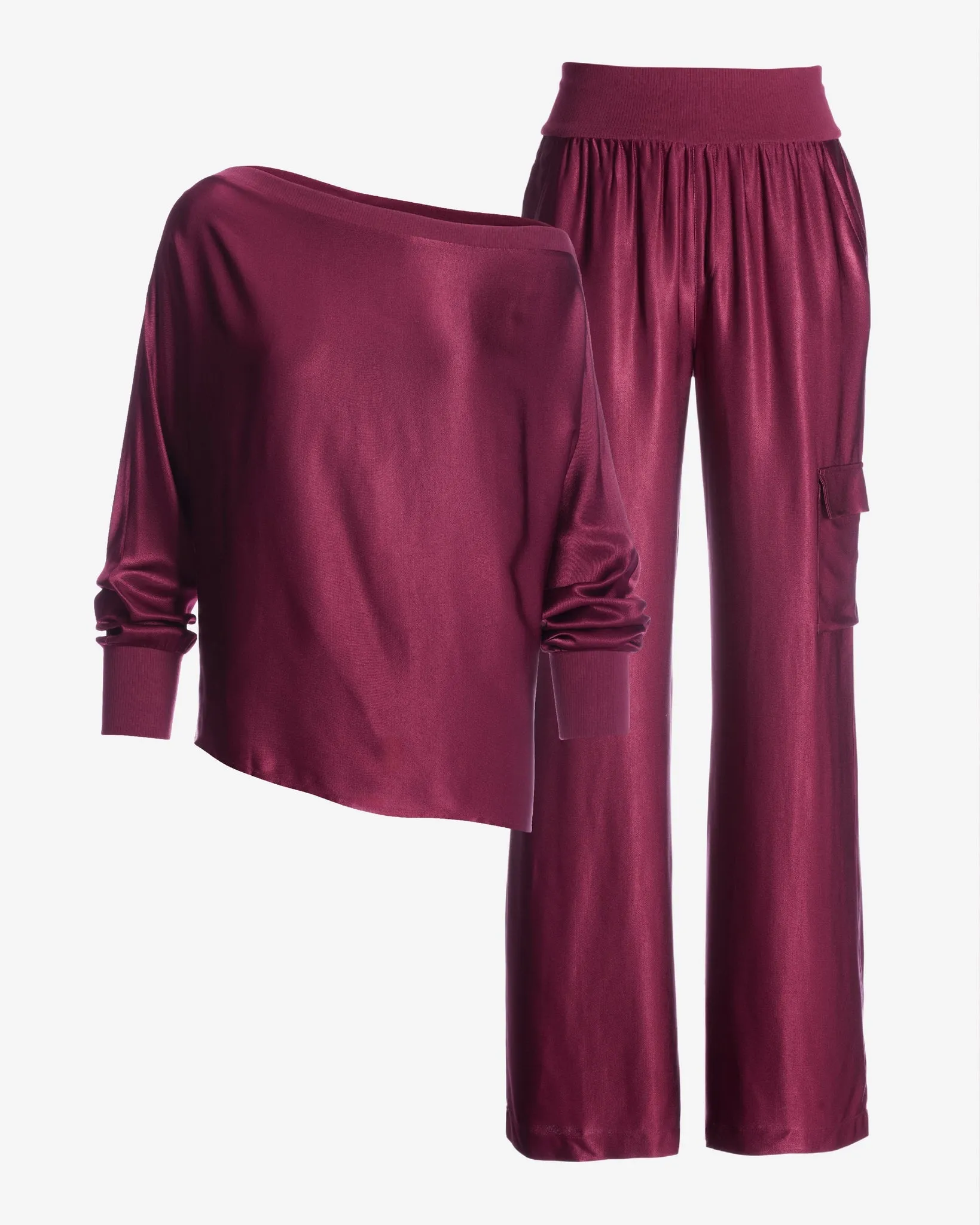 Slouchy Charmeuse Cargo Lounge Set Maroon sold by Boston Proper product image thumbnail 2