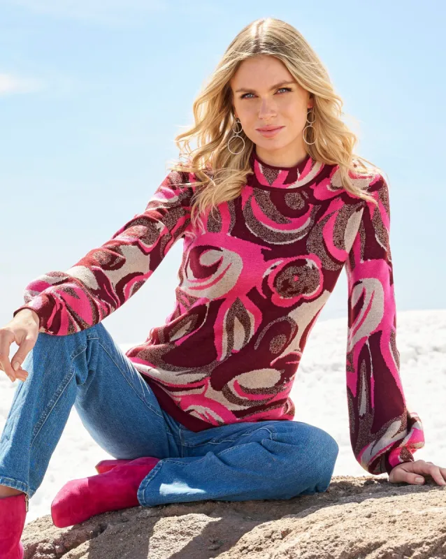 Jacquard Mock Neck Sweater Multi sold by Boston Proper