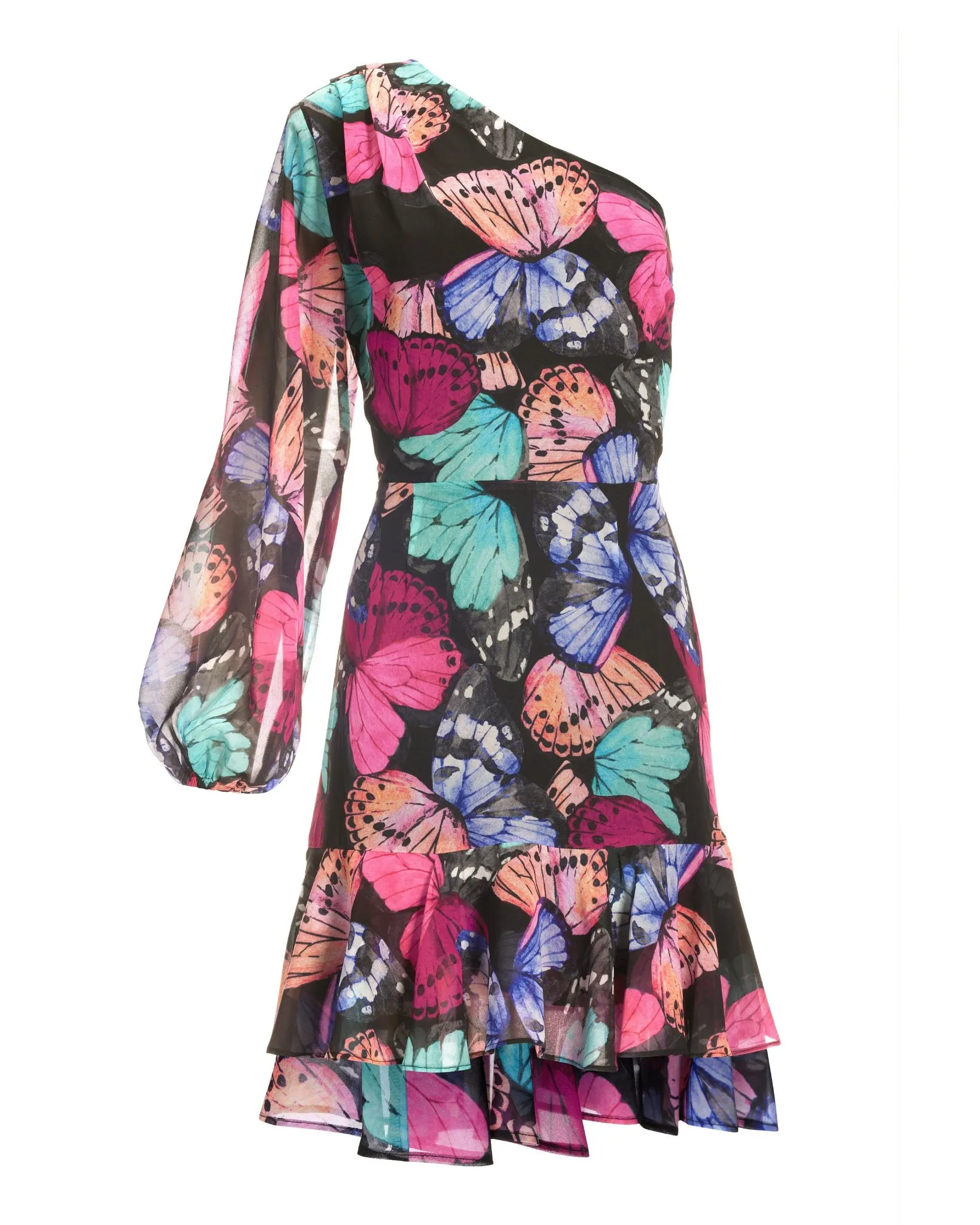 One Shoulder Butterfly Print Dress Black Multi sold by Boston Proper product image thumbnail 2