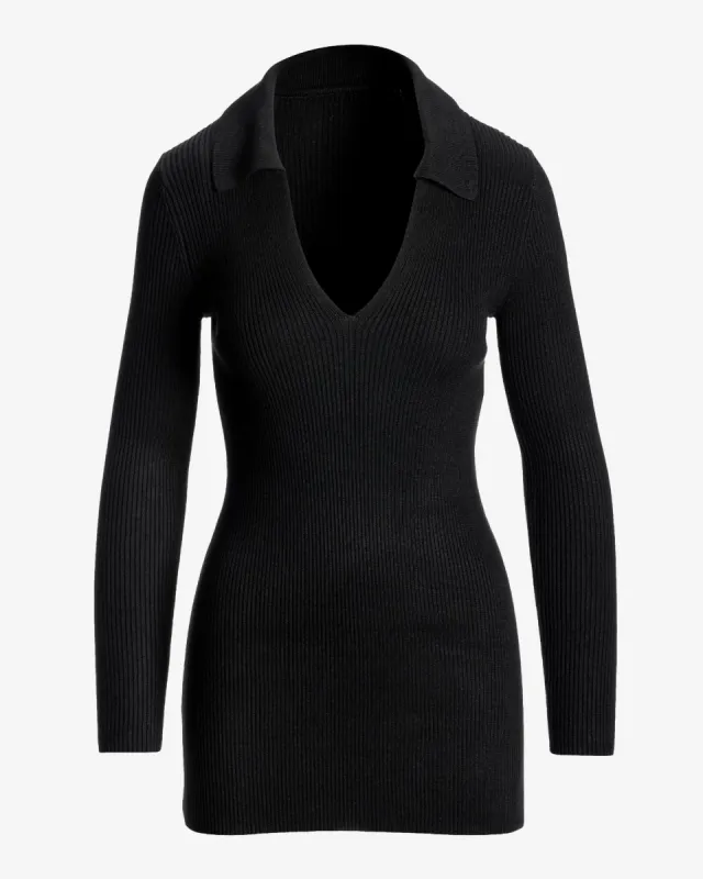 Ribbed Collar Tunic Sweater Black sold by Boston Proper
