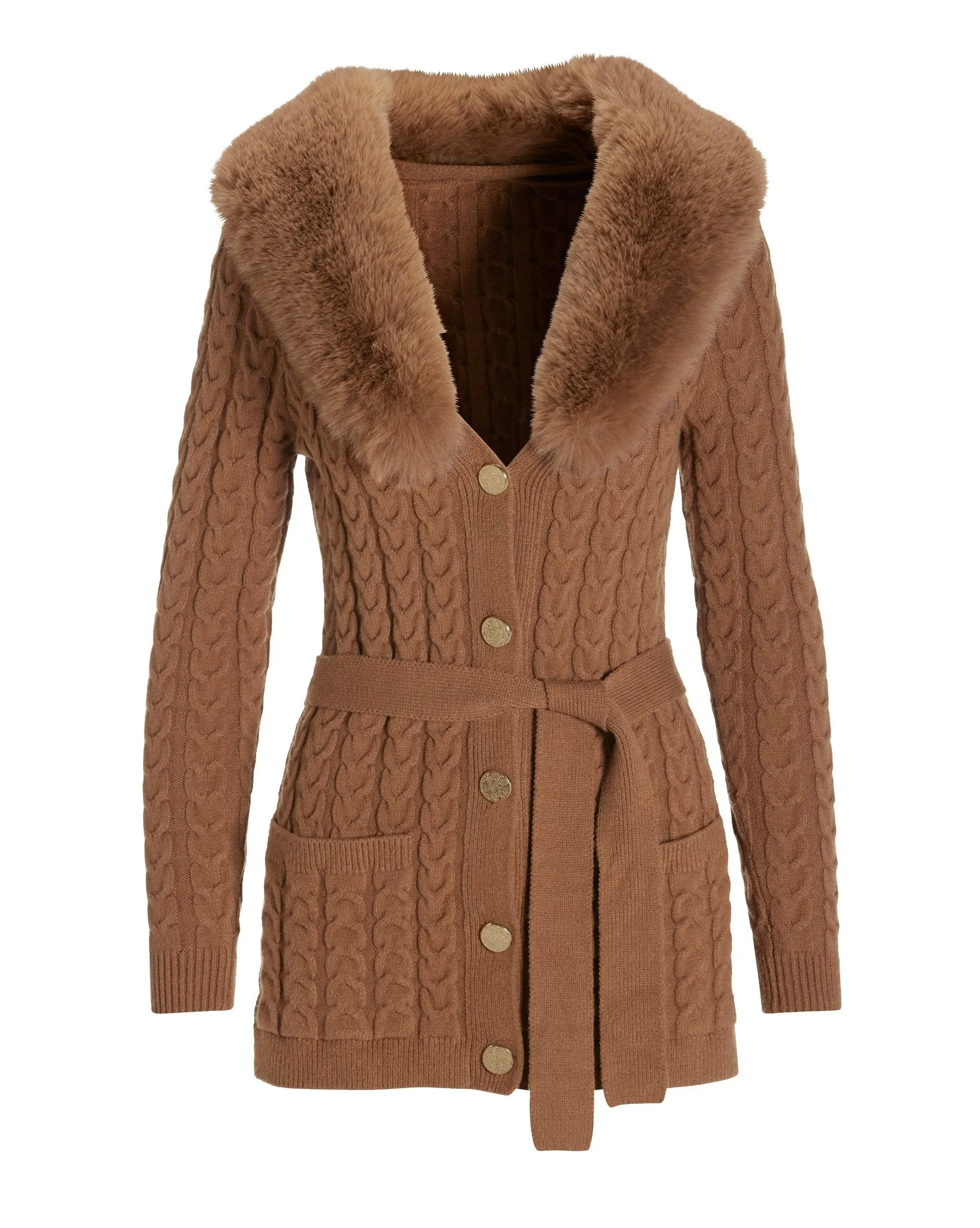 Cable Faux Fur Button Up Cardigan Thrush sold by Boston Proper product image thumbnail 2