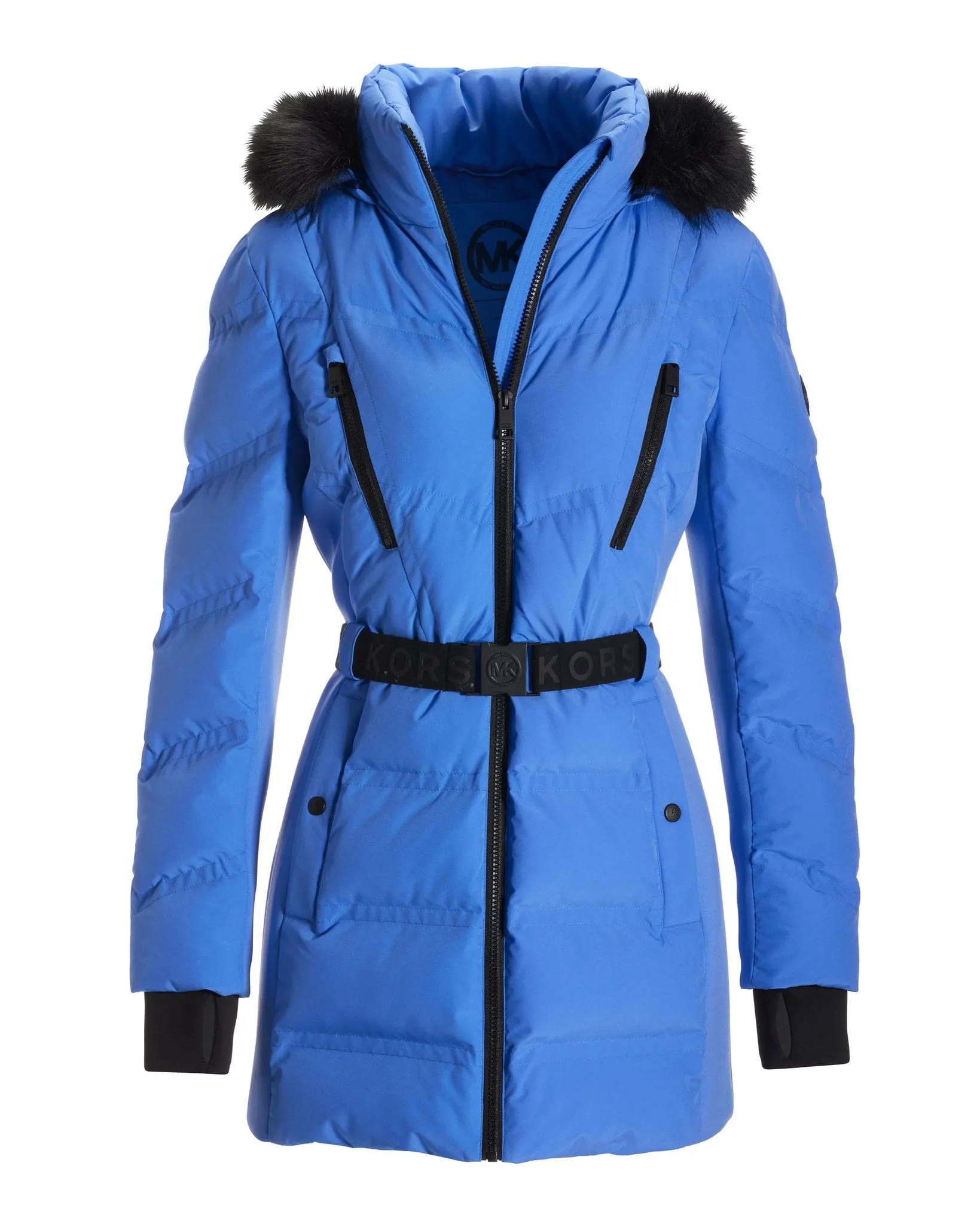 Faux Fur Trim Shaped Belted Puffer Jacket Blue sold by Boston Proper product image thumbnail 2