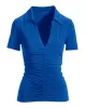 So Chic Collared Ruched Short Sleeve Top Dazzling Blue sold by Boston Proper