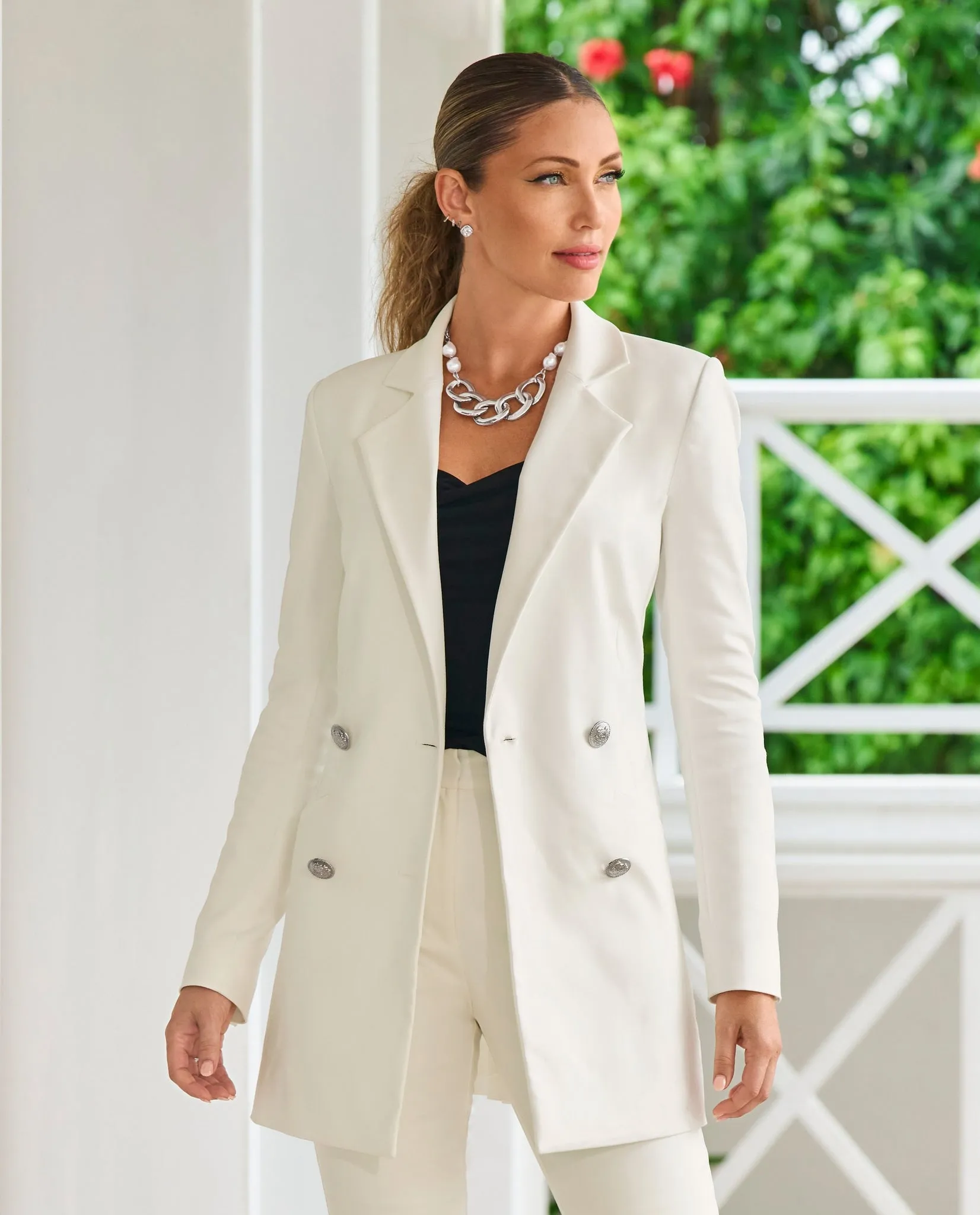 Modern Long Tailored Blazer Ivory sold by Boston Proper