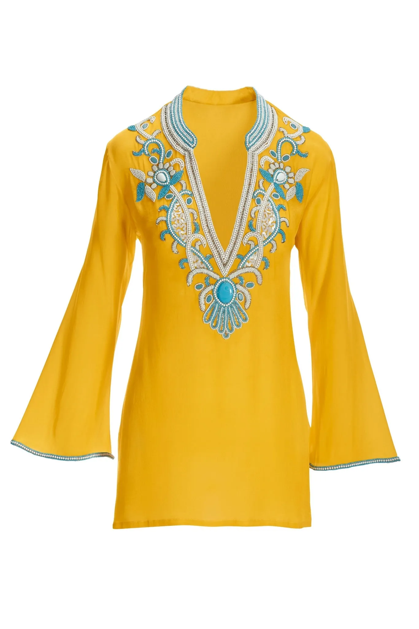 Embellished V Neck Resort Tunic Top Yellow Multi sold by Boston Proper product image thumbnail 2