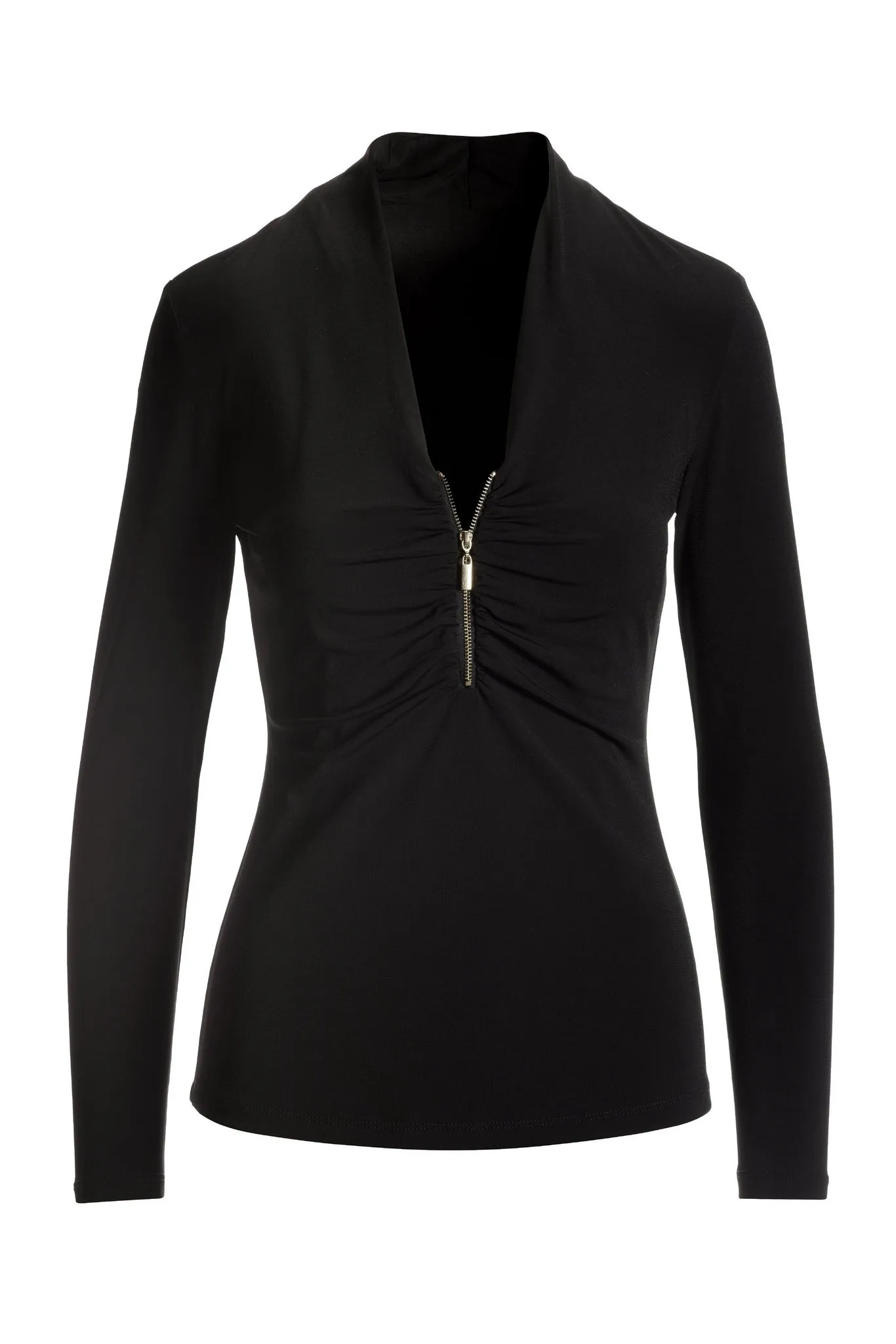 Ruched Zipper Neckline Top Black sold by Boston Proper product image thumbnail 2