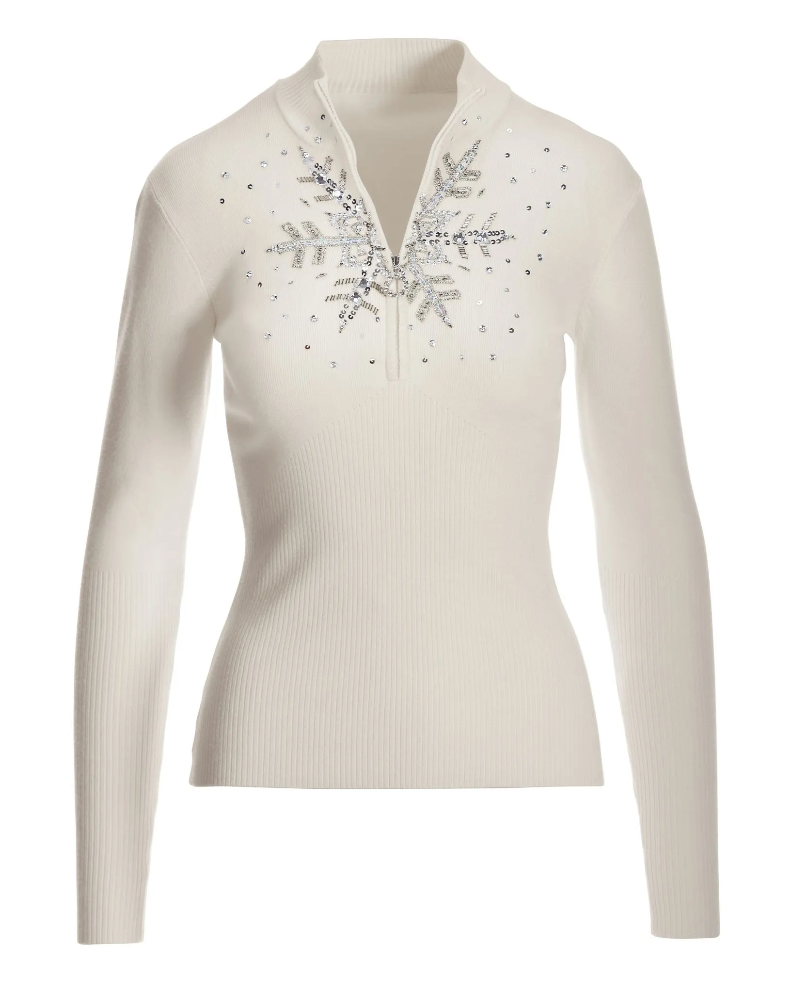 Snowflake Zip Sweater Off White Silver sold by Boston Proper product image thumbnail 2