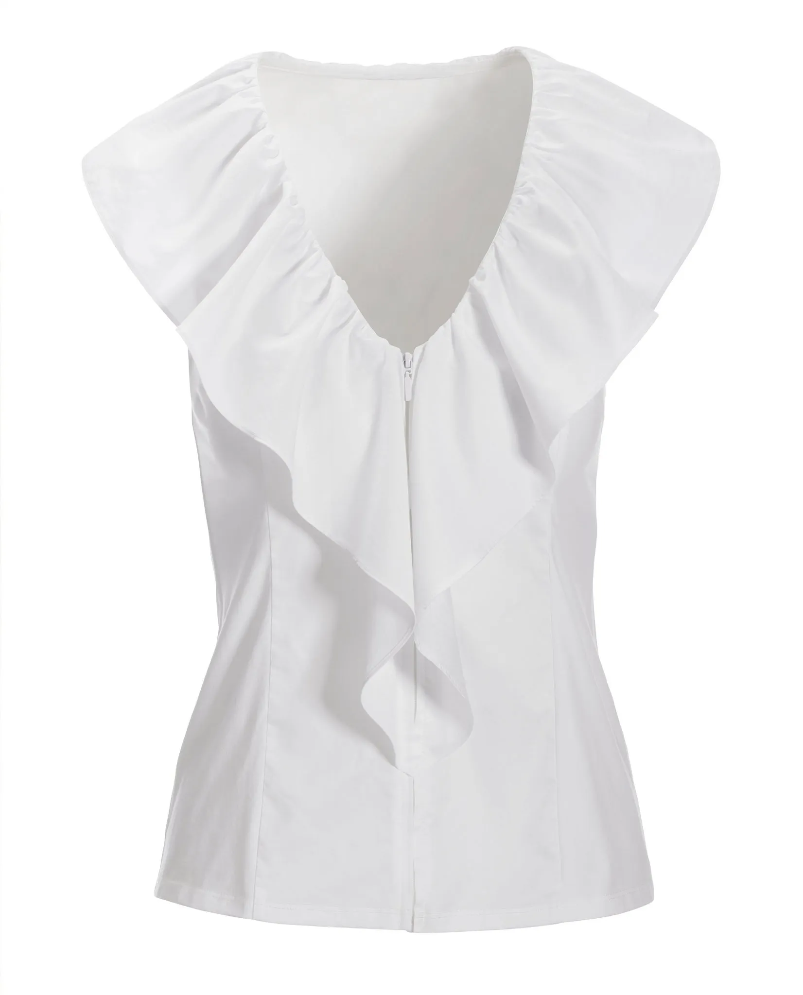 Mixed Media Poplin Ruffle Front Zip Top White sold by Boston Proper product image thumbnail 2