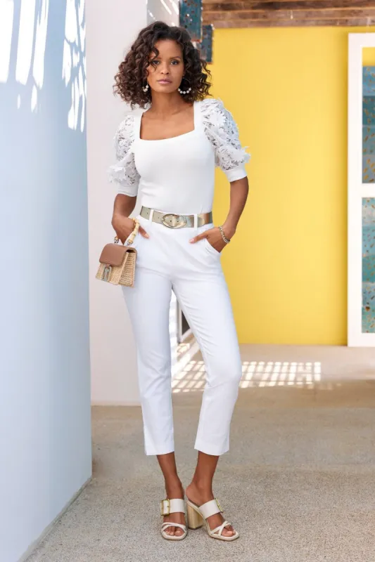 Twill Pull On Cropped Pant Pure White sold by Boston Proper