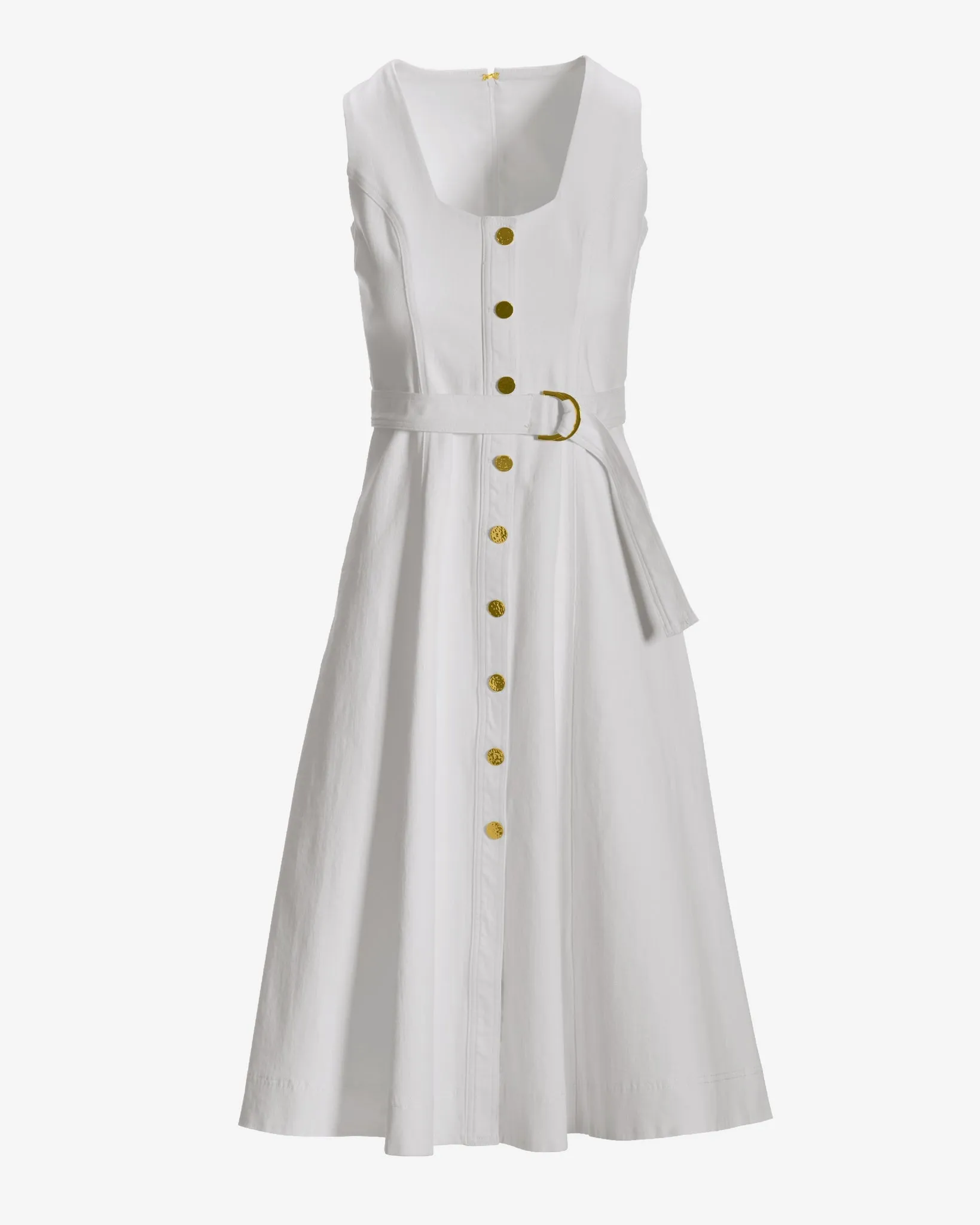 Square Neck Button Up Denim A line Midi Dress White sold by Boston Proper product image thumbnail 2