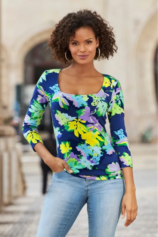 So Sexy Silhouette Lilys Square Neck Top Navy Multi sold by Boston Proper