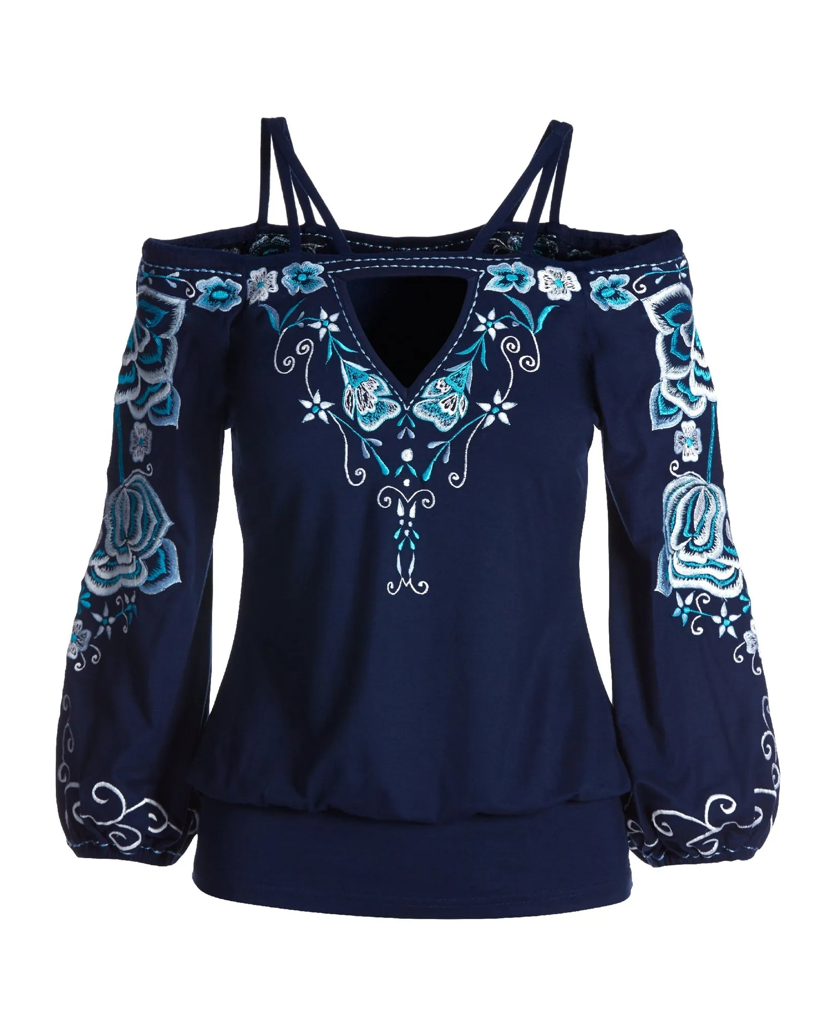Strappy Embroidered Blouson Top Navy Multi sold by Boston Proper product image thumbnail 2