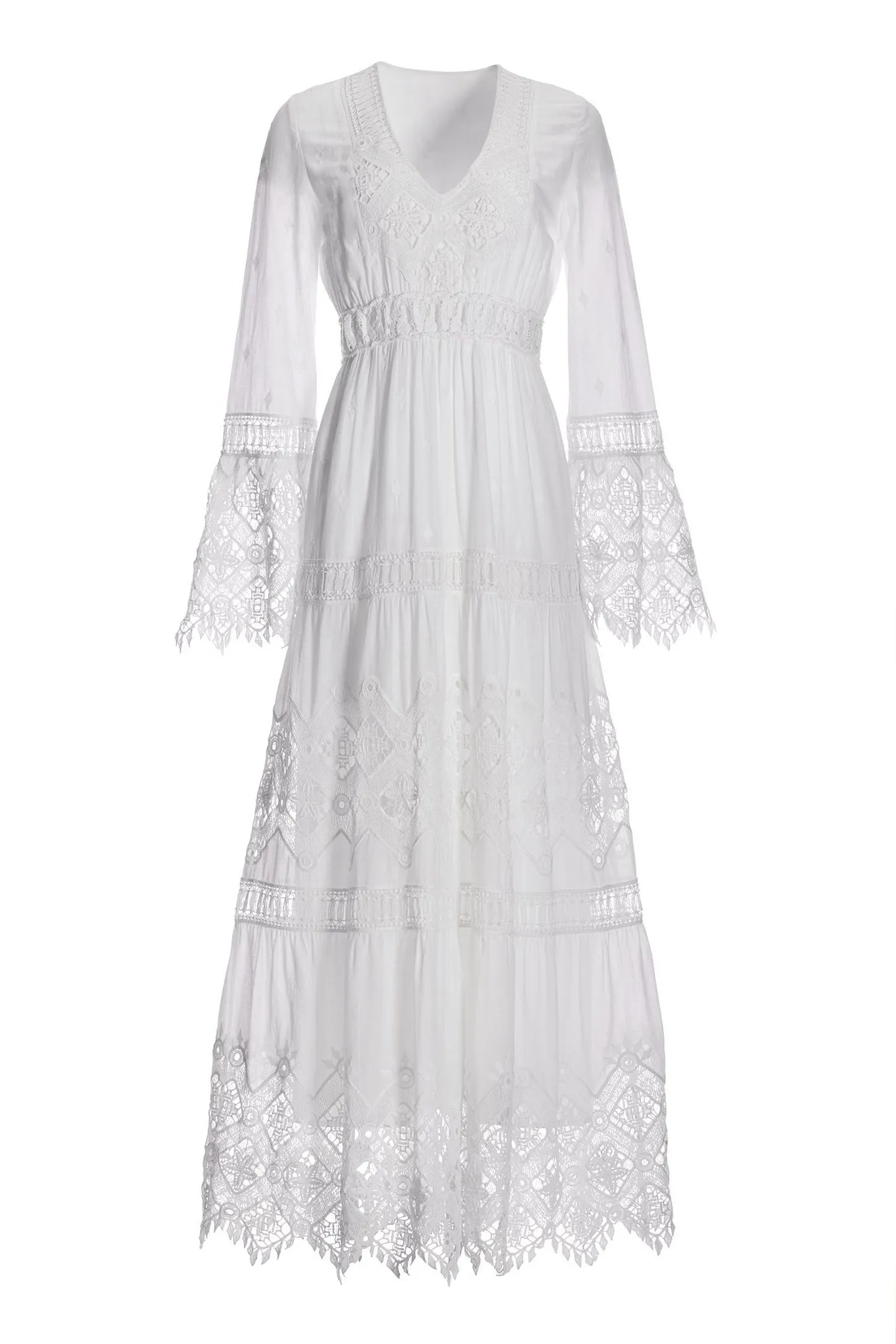 Lace Inset Flare Sleeve Maxi Dress White sold by Boston Proper product image thumbnail 2