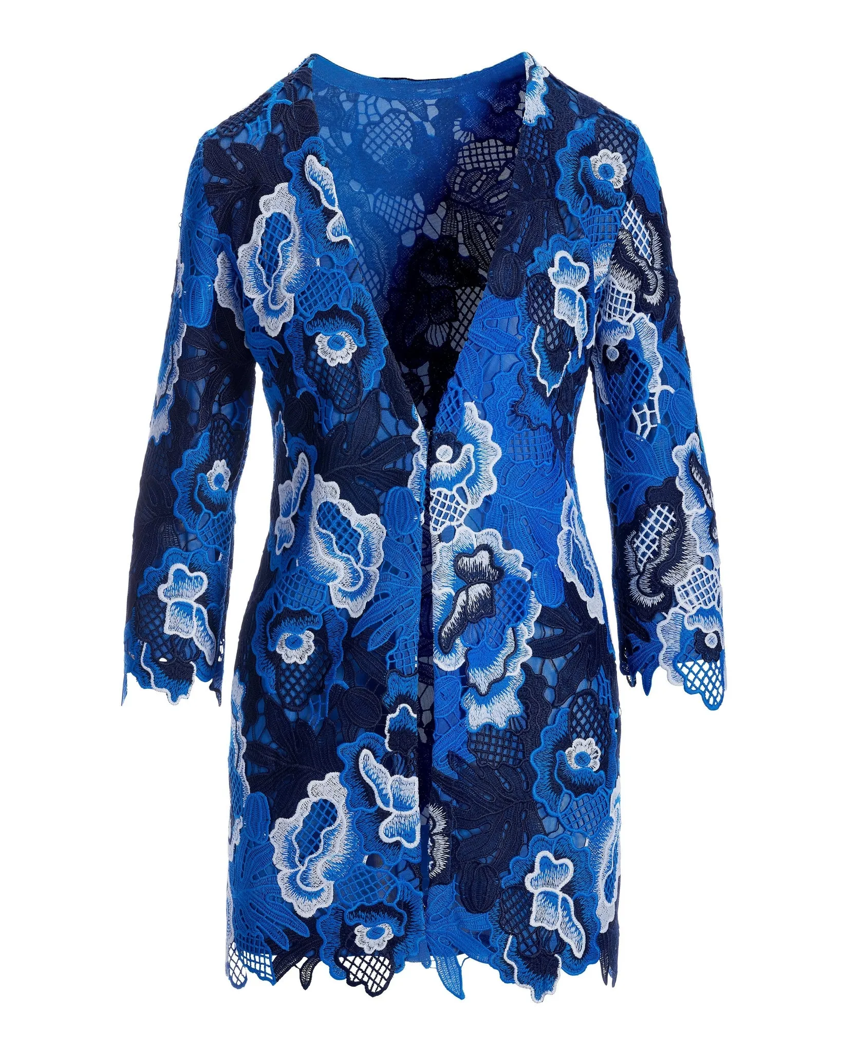 Floral Lace Hip Length Duster Blue Multi sold by Boston Proper product image thumbnail 2