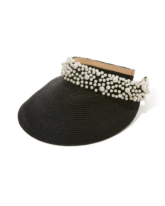 Pearl Embellished Visor Black sold by Boston Proper