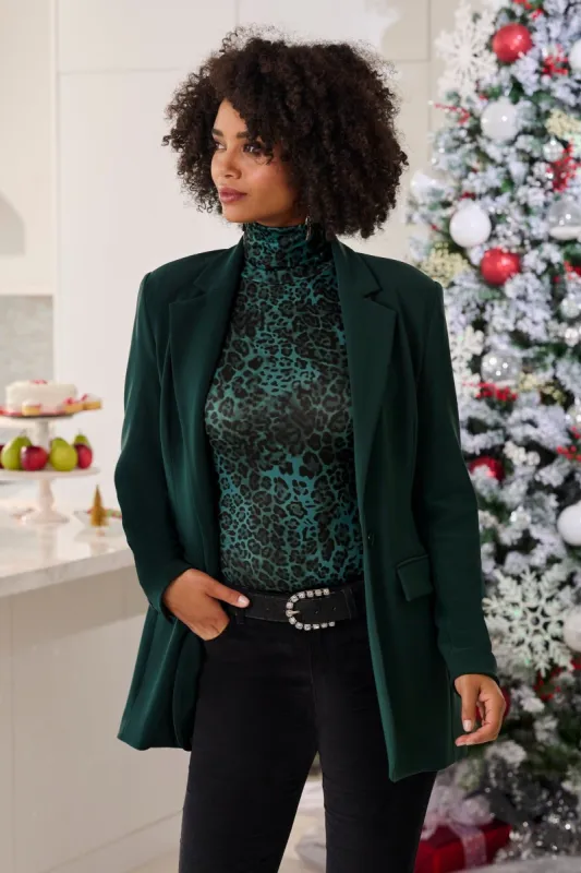 Beyond Travel Classic Boyfriend Blazer Jacket Deep Emerald made by Boston Proper