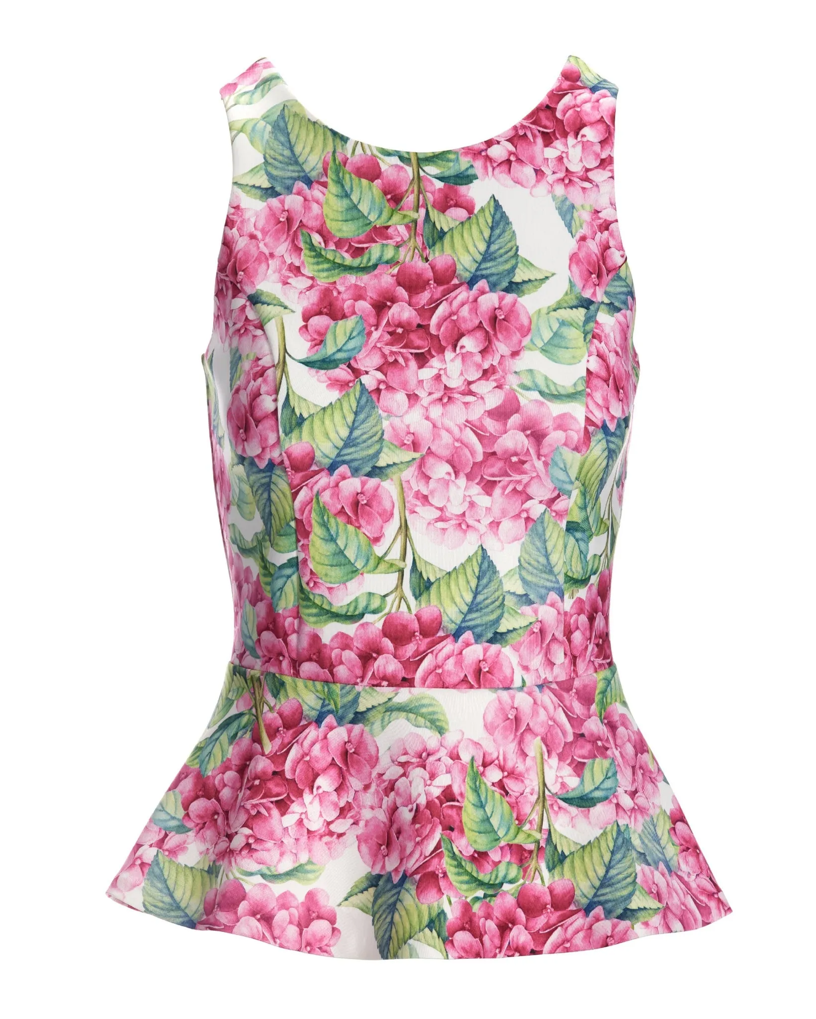 Hydrangea Fleurs Scuba Peplum High Neck Top Pink sold by Boston Proper product image thumbnail 2