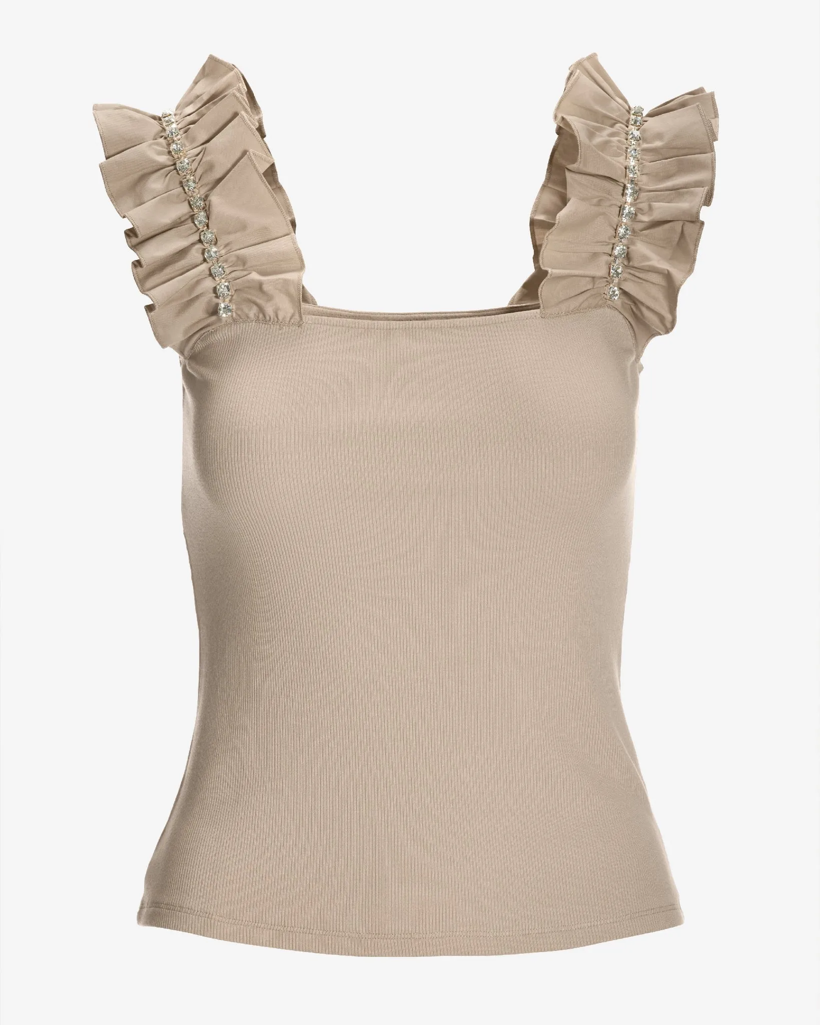 Rhinestone Ruffle Sleeve Tank Top Sand sold by Boston Proper product image thumbnail 2