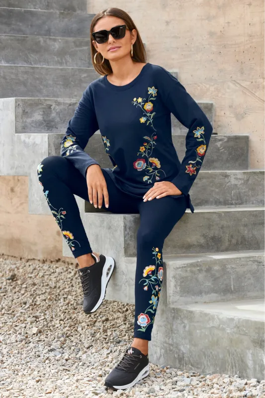 Embroidered Legging Navy sold by Boston Proper