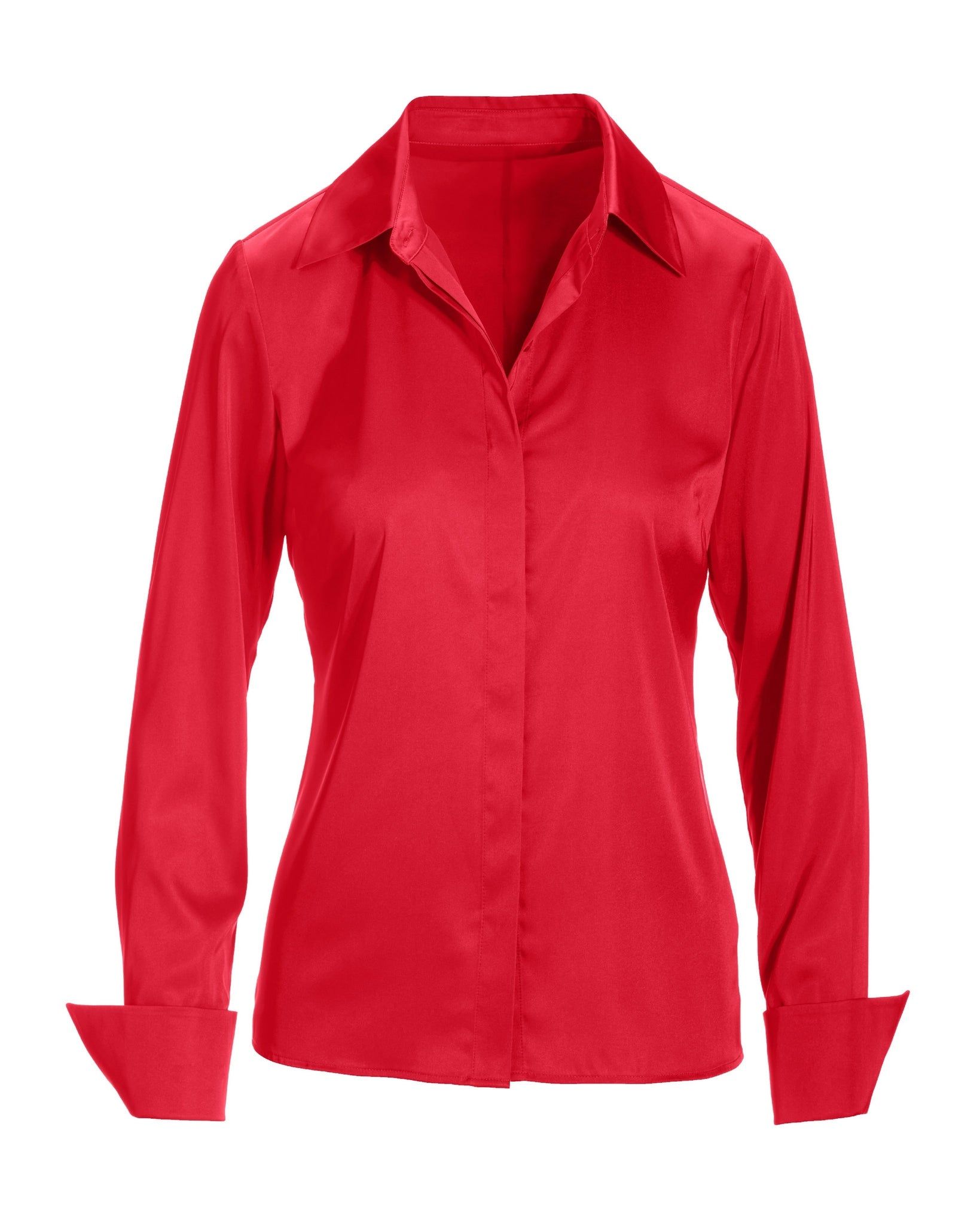 Sophia Button-Up Charmeuse Blouse Racing Red sold by Boston Proper product image thumbnail 2