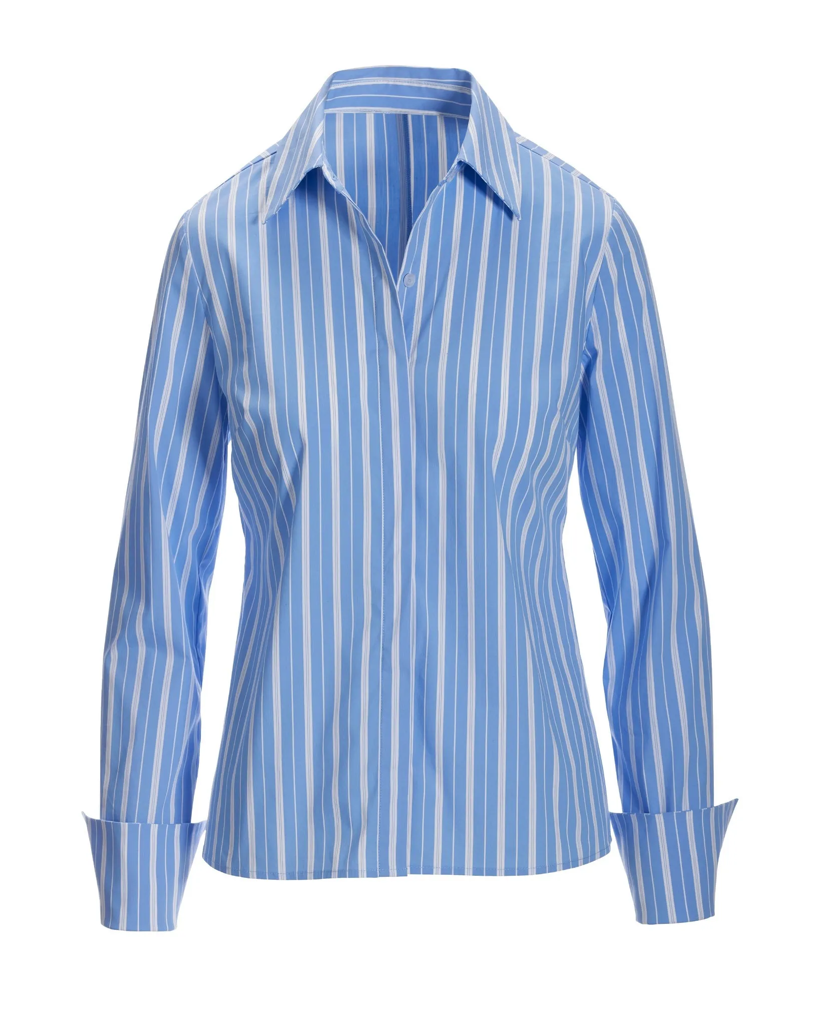 Essential Stripe Sophia Button Up Poplin Shirt Blue White sold by Boston Proper product image thumbnail 2