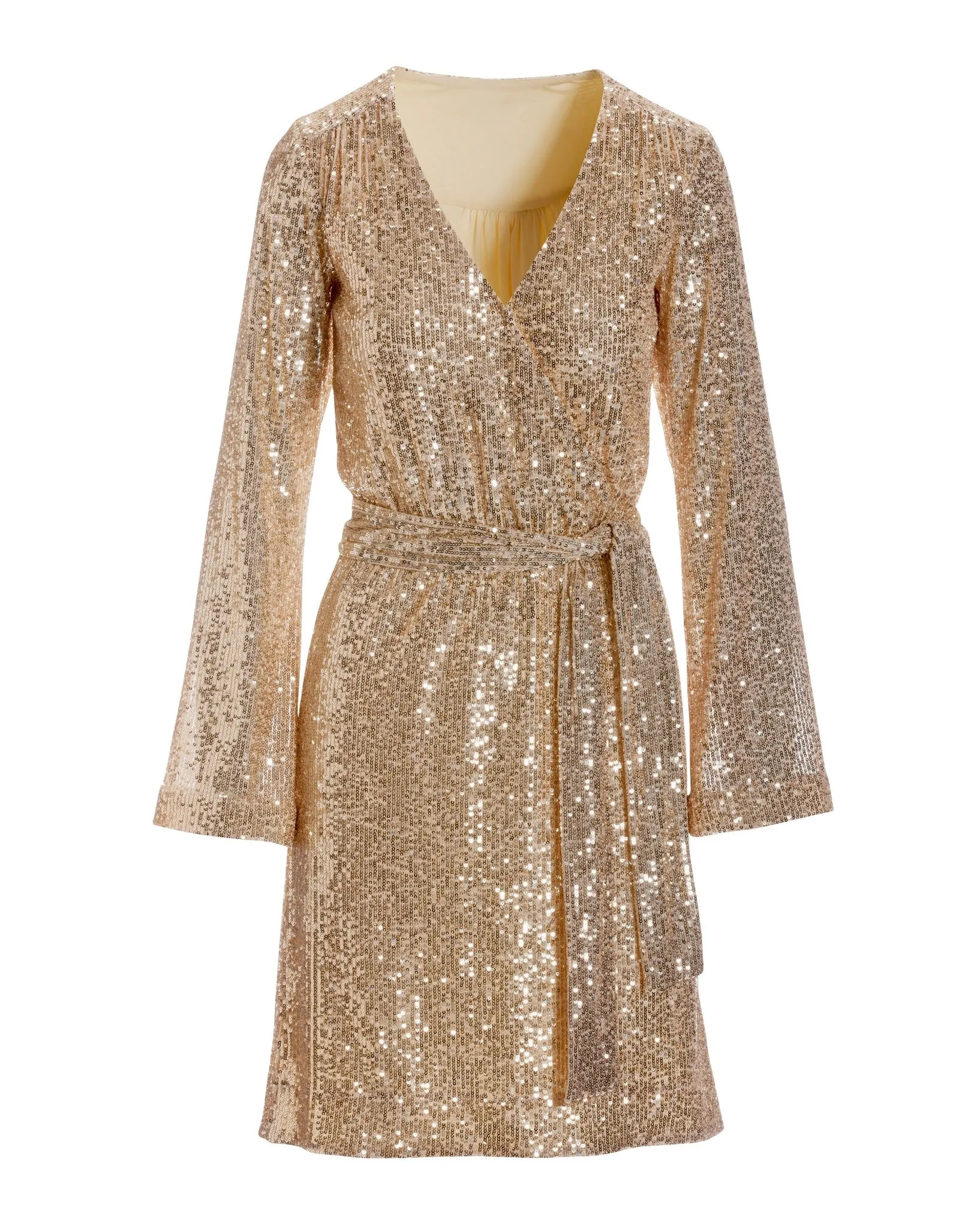 Sequin Tie Waist Bell Sleeve Dress Gold sold by Boston Proper product image thumbnail 2