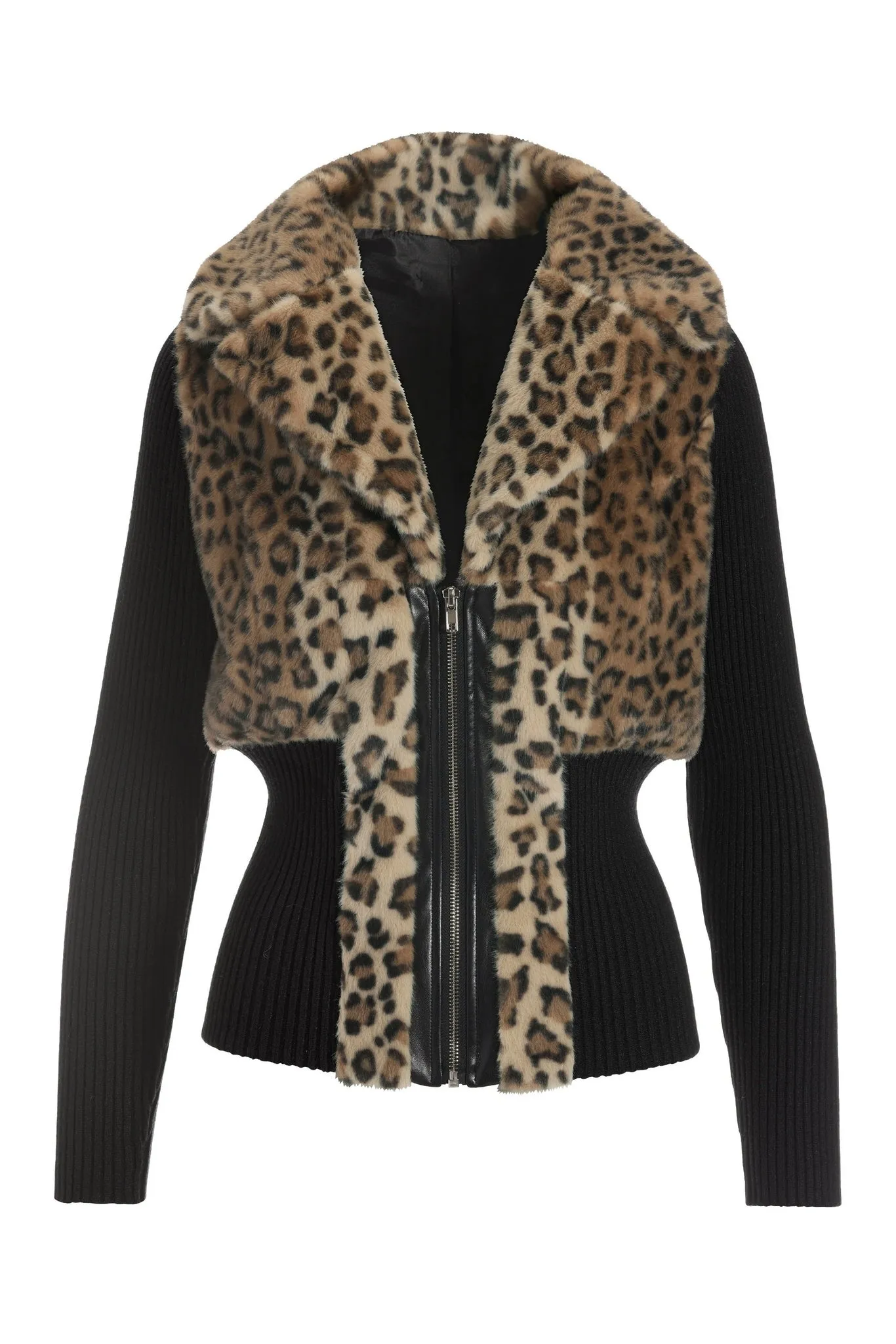 Animal Faux Fur Zip Up Cardigan Black Multi sold by Boston Proper product image thumbnail 2