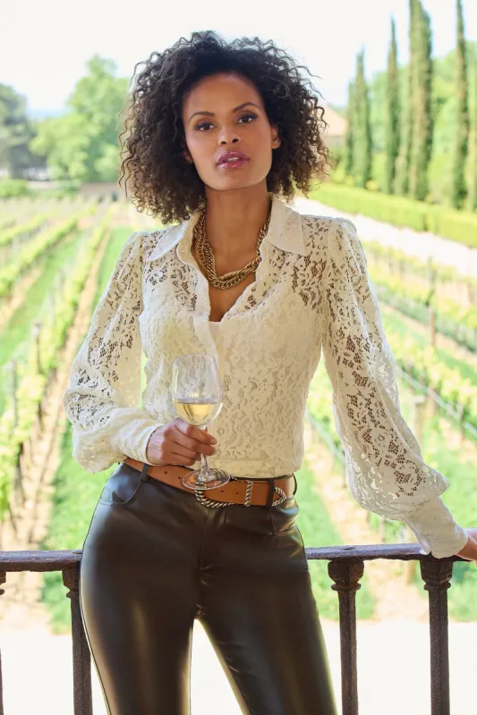 Velvet Lace Victoria Chic Drama Sleeve Shirt Cream sold by Boston Proper