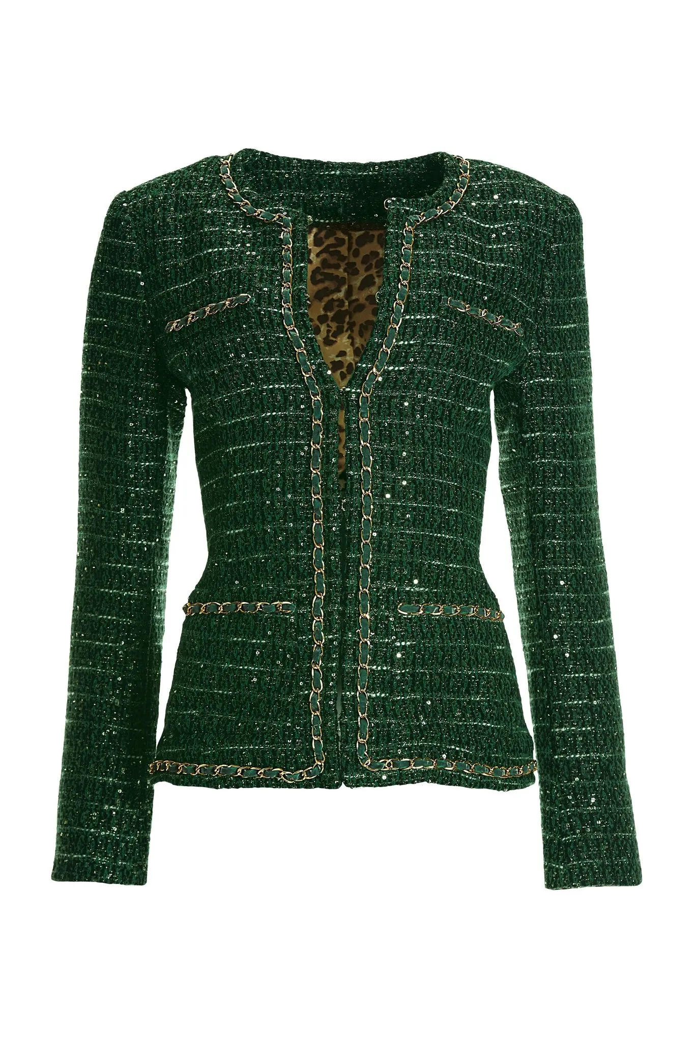 Chain Detail Tweed Jacket Green sold by Boston Proper product image thumbnail 2