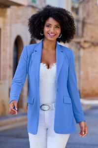 Beyond Travel Classic Boyfriend Blazer Jacket Hydrangea Blue sold by Boston Proper