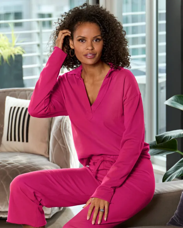 Cotton Comfort Collared V Neck Lounge Sweatshirt Blossom sold by Boston Proper
