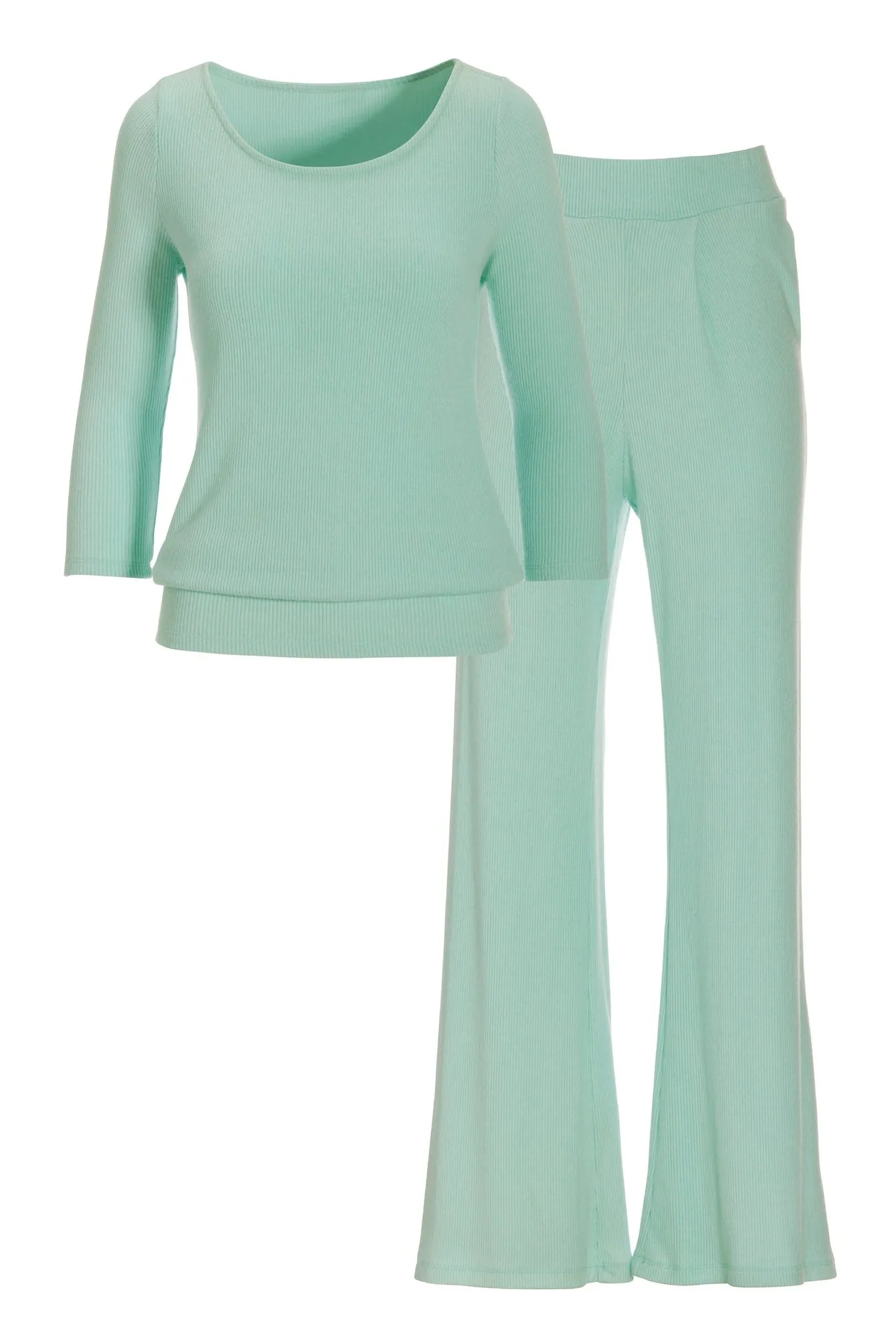 Ribbed Scoop Neck Blouson Lounge Set Blue Light sold by Boston Proper product image thumbnail 2