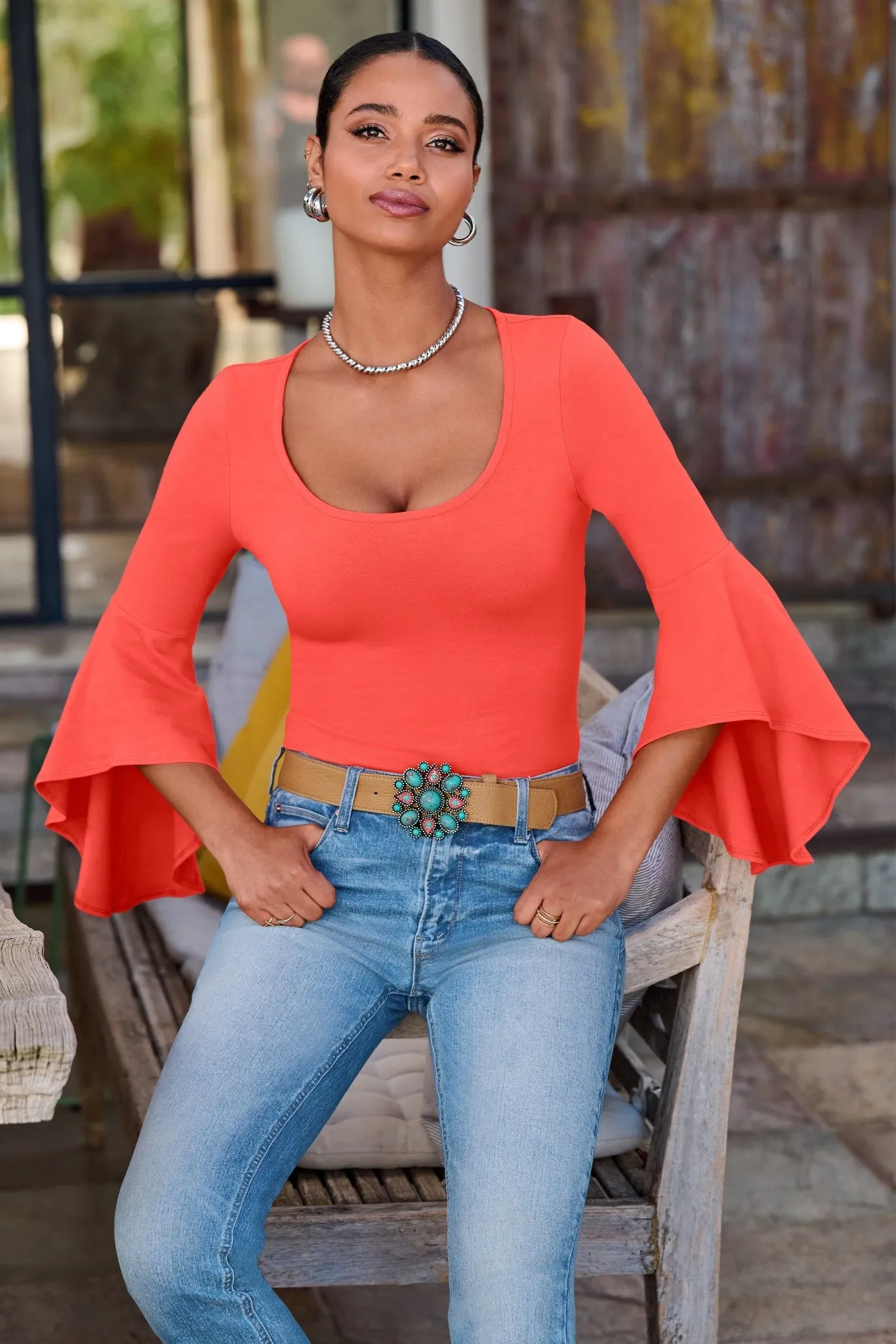 Turquoise Sunburst Buckle Belt Tan sold by Boston Proper product image thumbnail 2