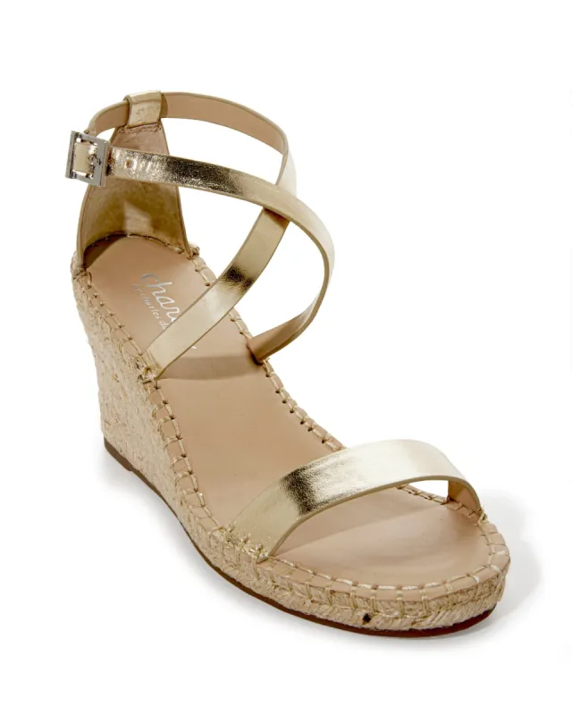 Cross Ankle Strap Wedge Gold sold by Boston Proper