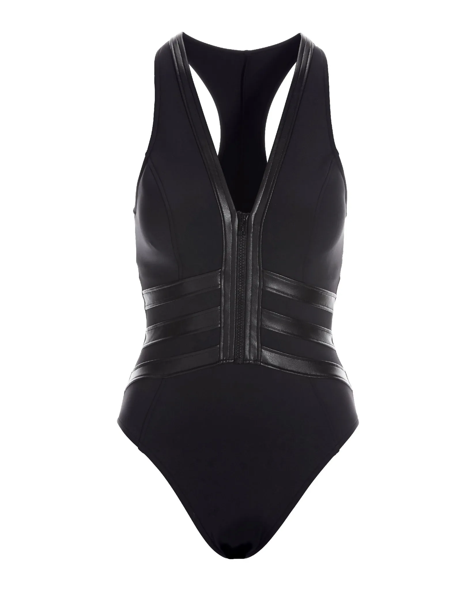 ZIP FRONT FAUX LEATHER ONE PIECE SWIMSUIT Black sold by Boston Proper product image thumbnail 2