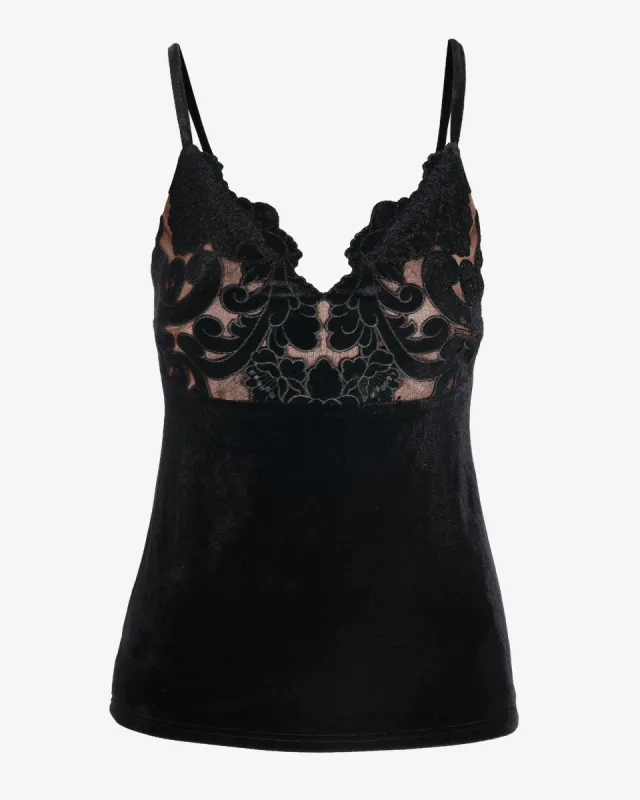 Velvet Scalloped Lace V Neck Cami Top Proper Black made by Boston Proper