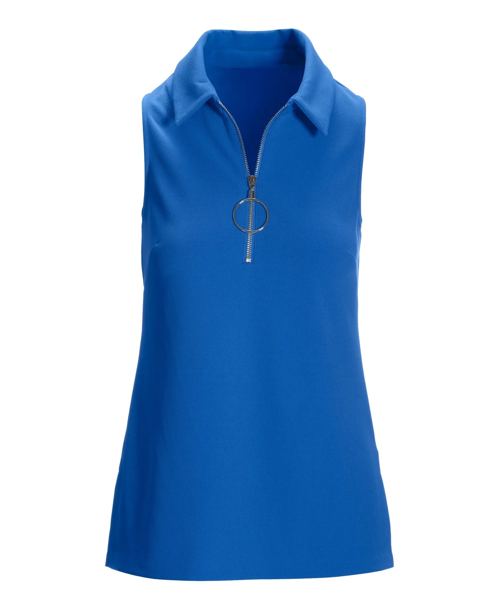 Collared Zip-Up Sleeveless Knit Top Palace Blue sold by Boston Proper product image thumbnail 2